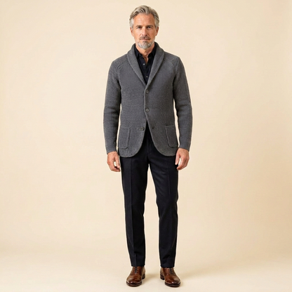 Men's Shawl Collar Cardigan — Ribbed Wool-Blend Knit 8
