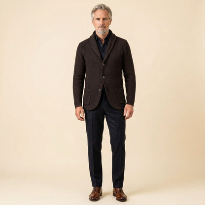 Men's Shawl Collar Cardigan — Ribbed Wool-Blend Knit 11