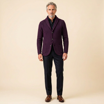 Men's Shawl Collar Cardigan — Ribbed Wool-Blend Knit 14