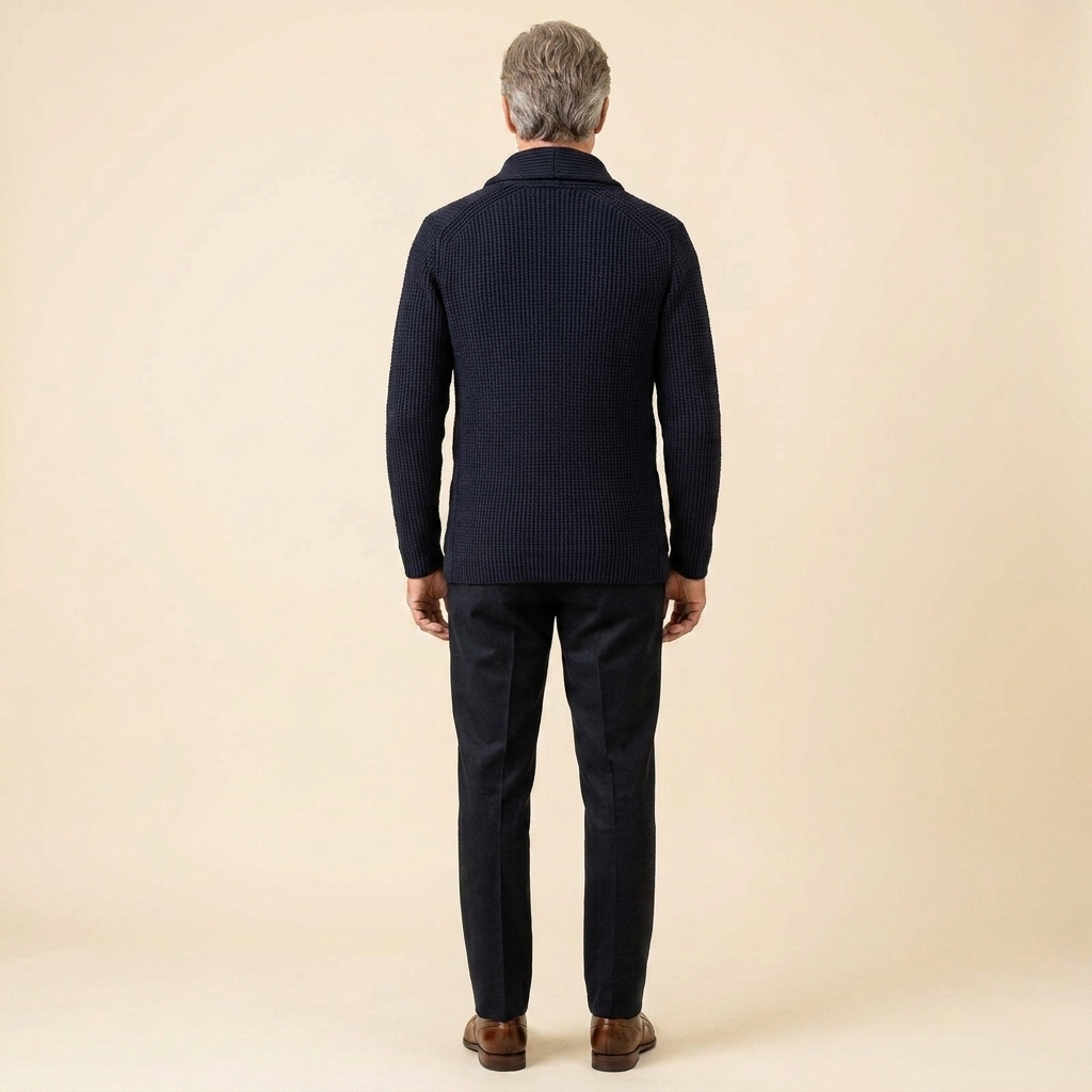 Men's Shawl Collar Cardigan — Ribbed Wool-Blend Knit 3