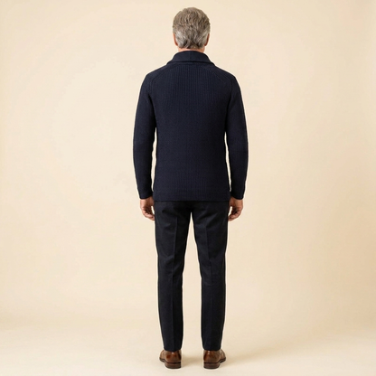 Men's Shawl Collar Cardigan — Ribbed Wool-Blend Knit 3