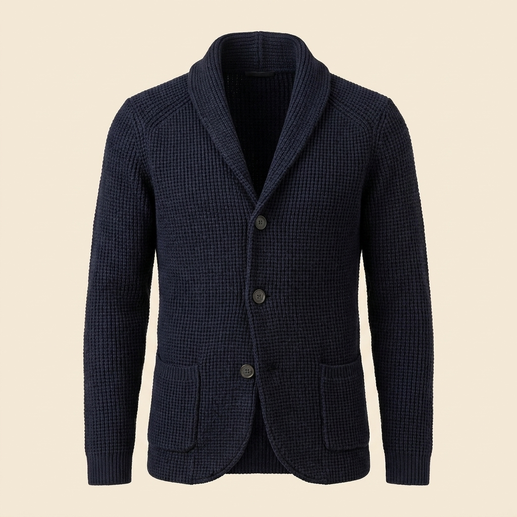 Men's Shawl Collar Cardigan — Ribbed Wool-Blend Knit 4