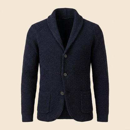 Men's Shawl Collar Cardigan — Ribbed Wool-Blend Knit 4