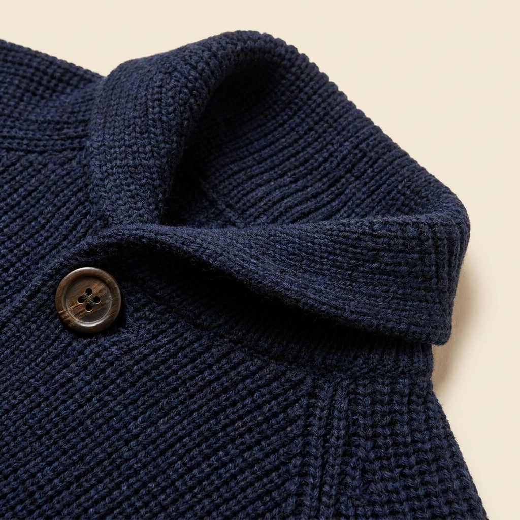 Men's Shawl Collar Cardigan — Ribbed Wool-Blend Knit 5