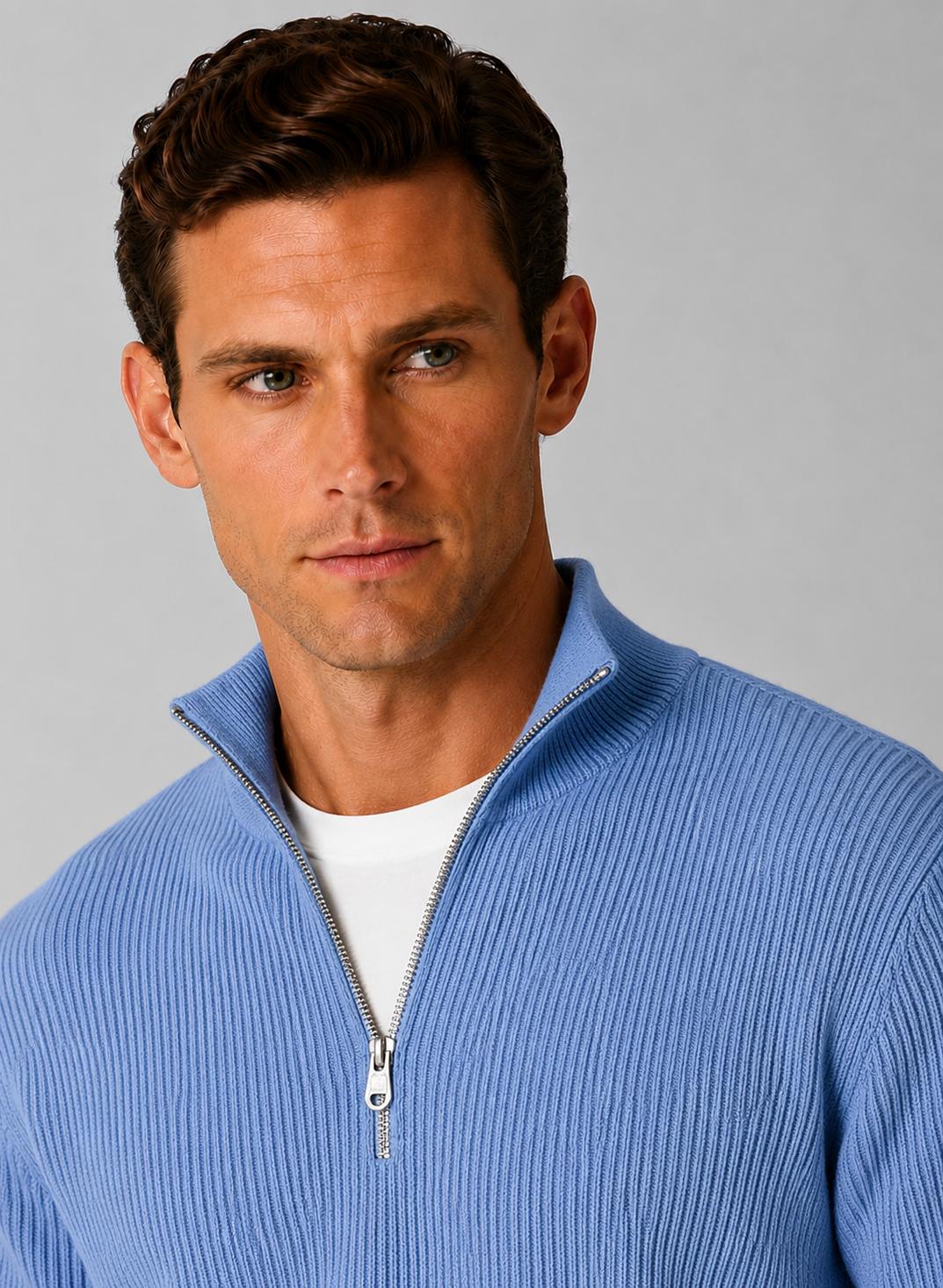 Hover Brothers - Men's - Ribbed Knit - Quarter-Zip Mock Neck Pullover