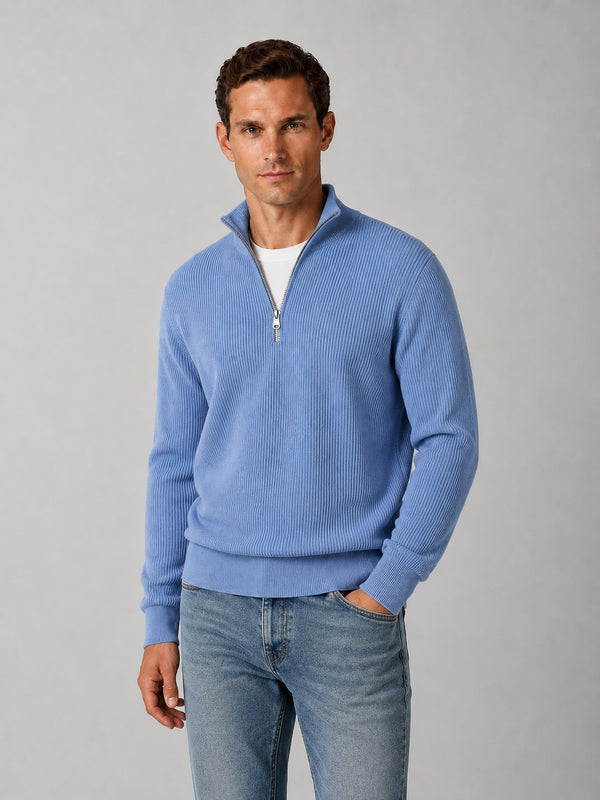 Hover Brothers - Men's - Ribbed Knit - Quarter-Zip Mock Neck Pullover