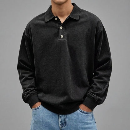 Men's Wool Blend Long Sleeve Polo – Warm Layering Shirt 1