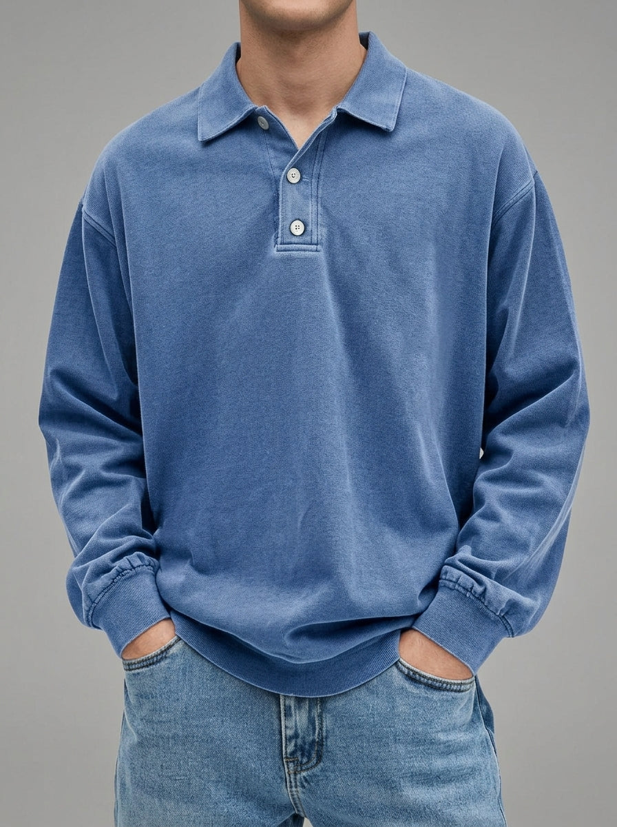 Men's Wool Blend Long Sleeve Polo – Warm Layering Shirt 4