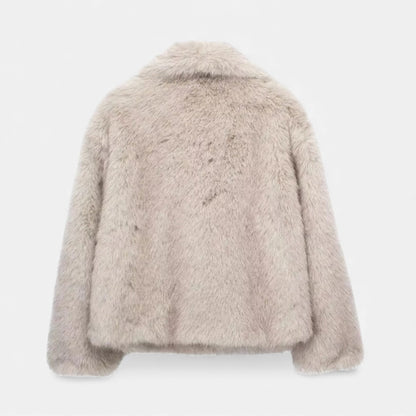 Women's Faux Fur Lapel Short Coat — Snap Button Jacket 10