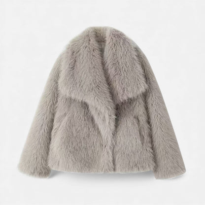 Women's Faux Fur Lapel Short Coat — Snap Button Jacket 1