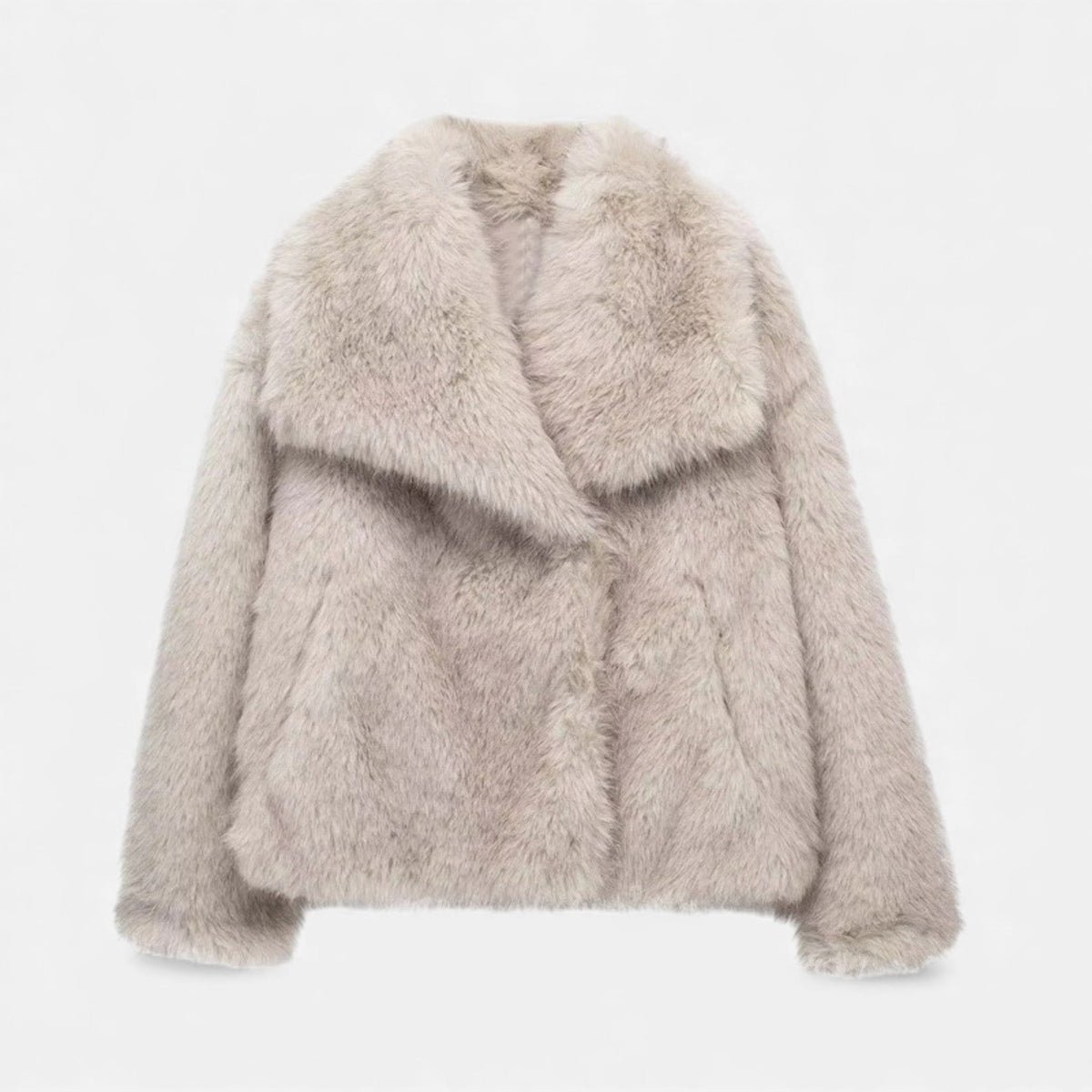 Women's Faux Fur Lapel Short Coat — Snap Button Jacket 9