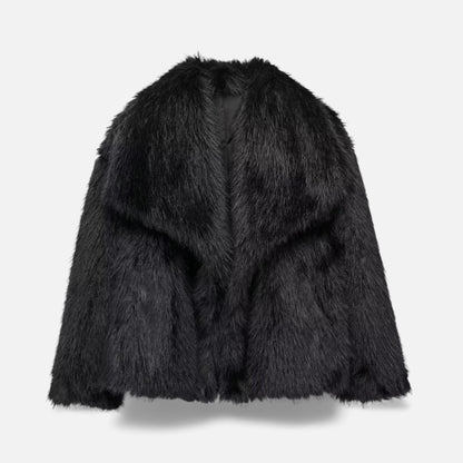 Women's Faux Fur Lapel Short Coat — Snap Button Jacket 4