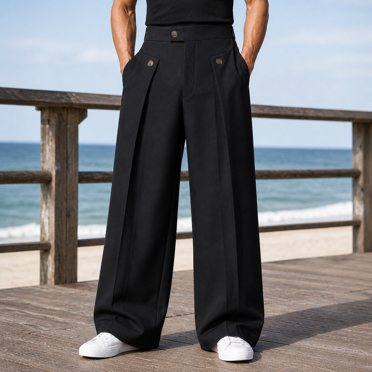 Men's Otto Wide Leg Pants — High-Rise Tailored Pleats 1