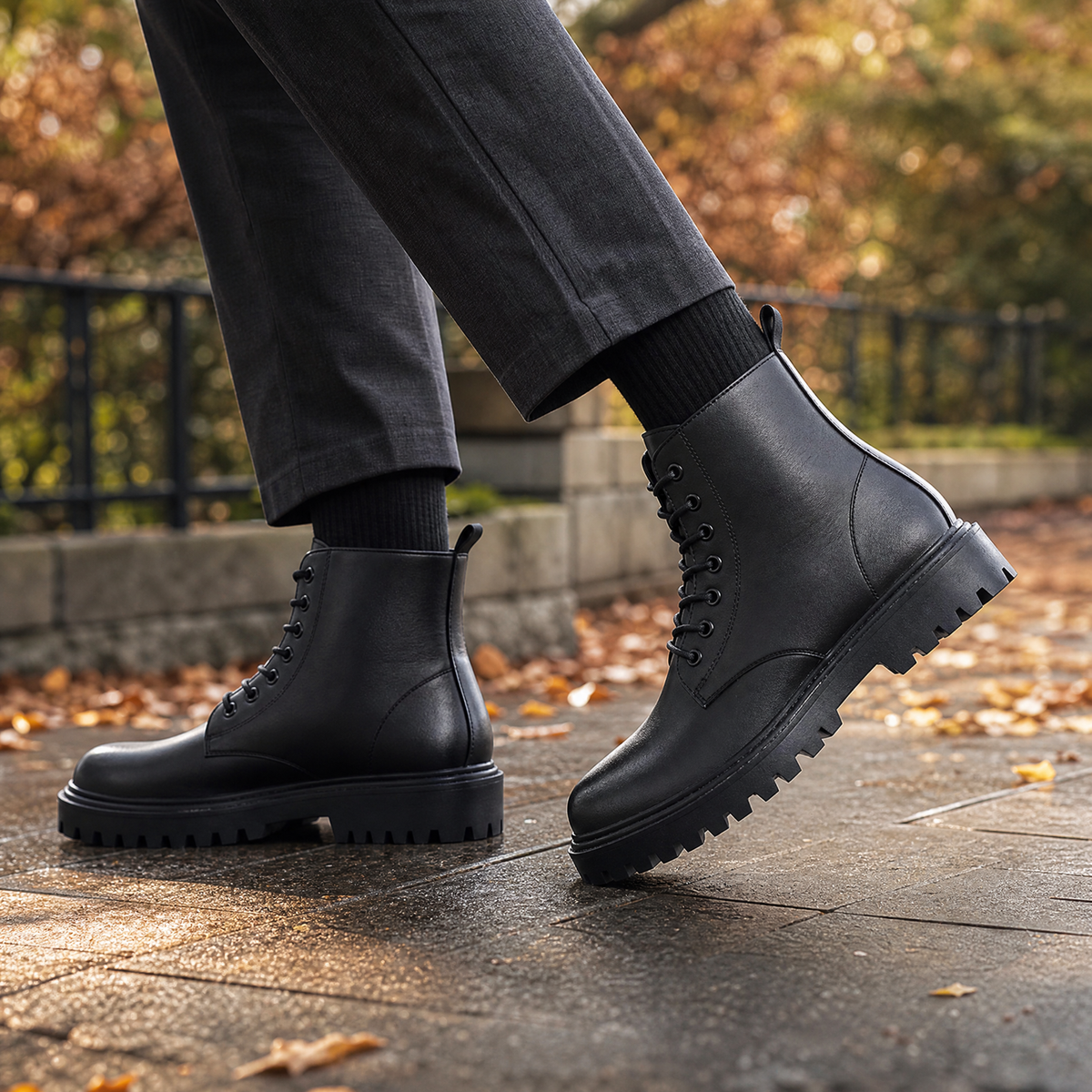 Men's Lug Sole Ankle Boots — Leather-Look Lace-Up 1