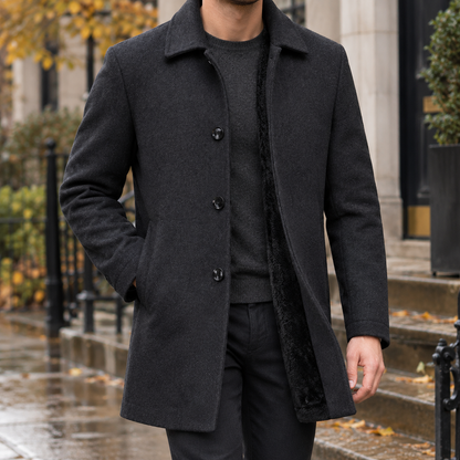 Men's Wool-Blend Single-Breasted Coat — Plush Lined Fit 1