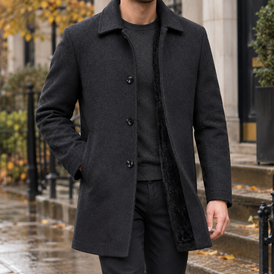 Men's Wool-Blend Single-Breasted Coat — Plush Lined Fit 1