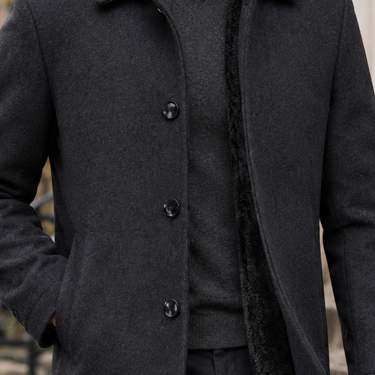 Men's Wool-Blend Single-Breasted Coat — Plush Lined Fit 2