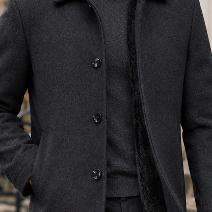 Men's Wool-Blend Single-Breasted Coat — Plush Lined Fit 2