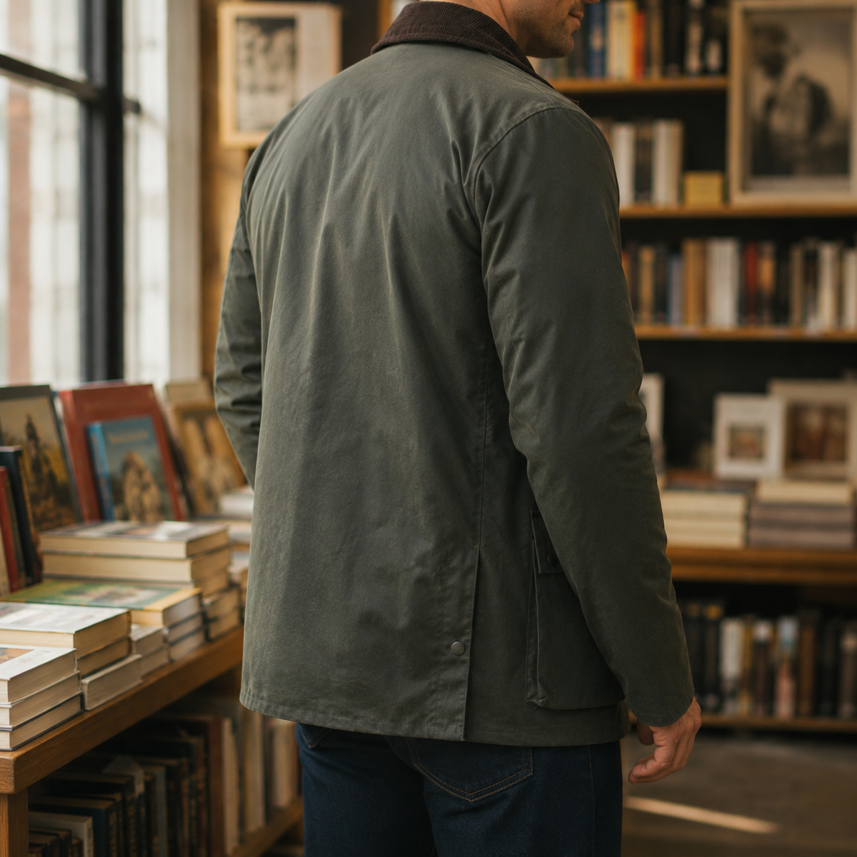 Men's Waxed Cotton Jacket — Tartan Lining & Corduroy Collar 2