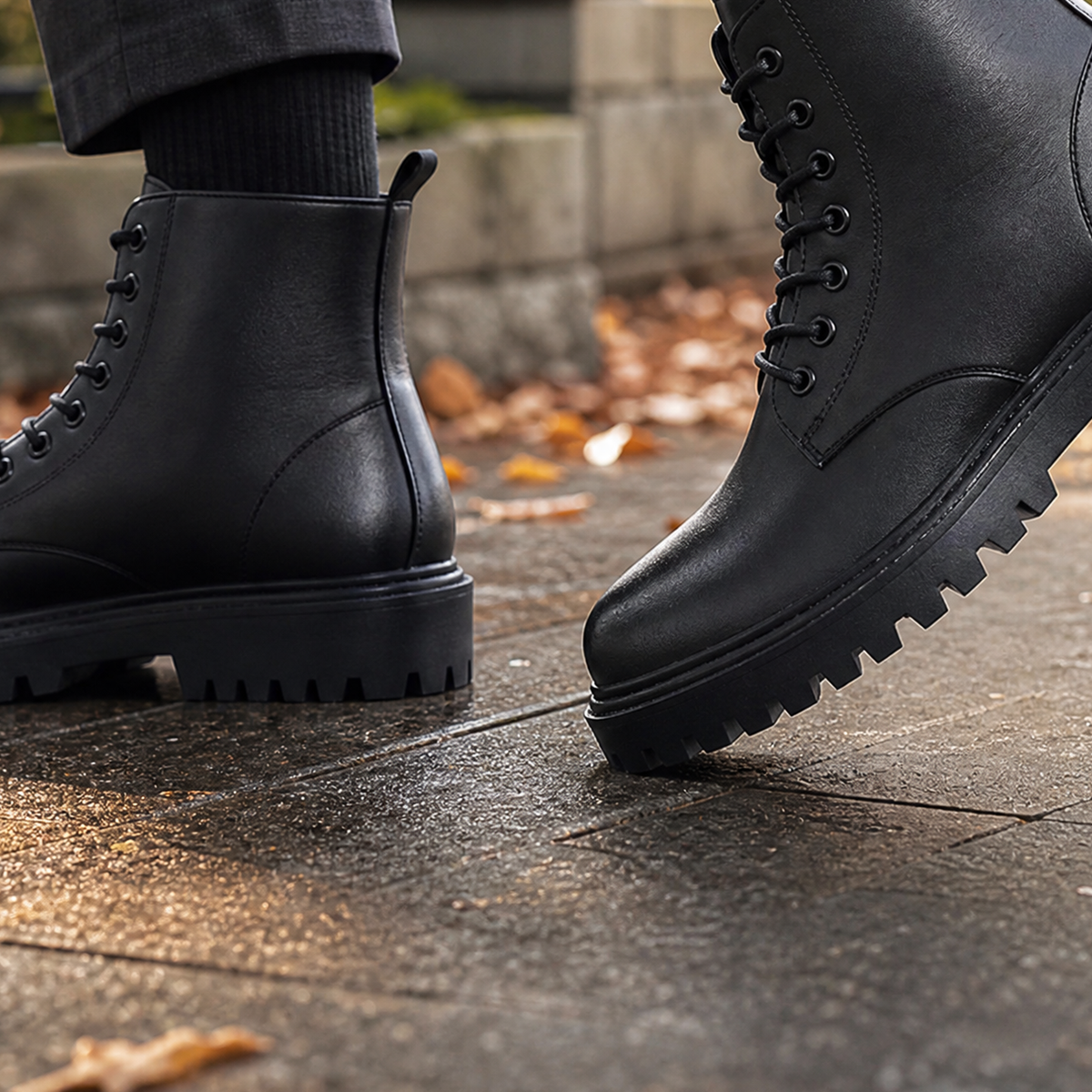 Men's Lug Sole Ankle Boots — Leather-Look Lace-Up 2