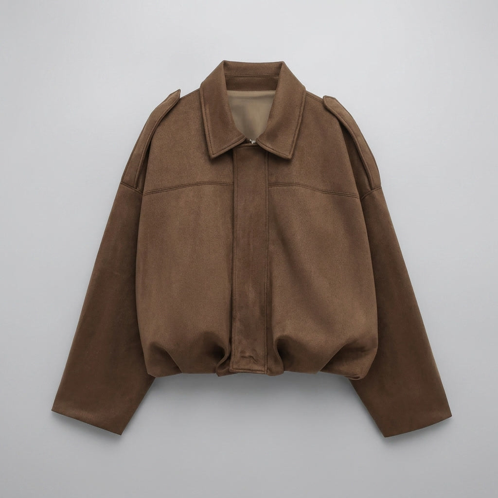 Faux Suede Bomber Jacket — Cropped Blouson Fit Women 7