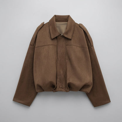 Faux Suede Bomber Jacket — Cropped Blouson Fit Women 7