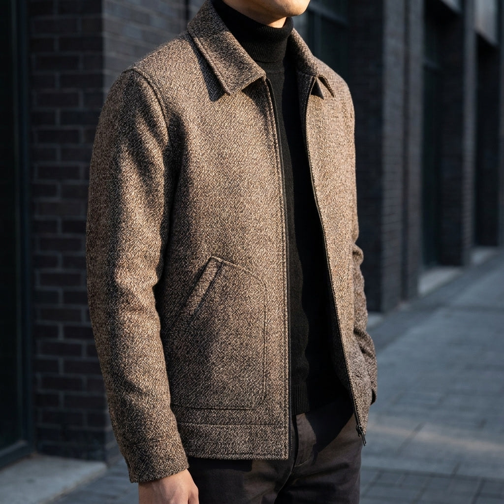 Knit Wool Full-Zip Jacket — Relaxed Fit Turn-Down Collar 1
