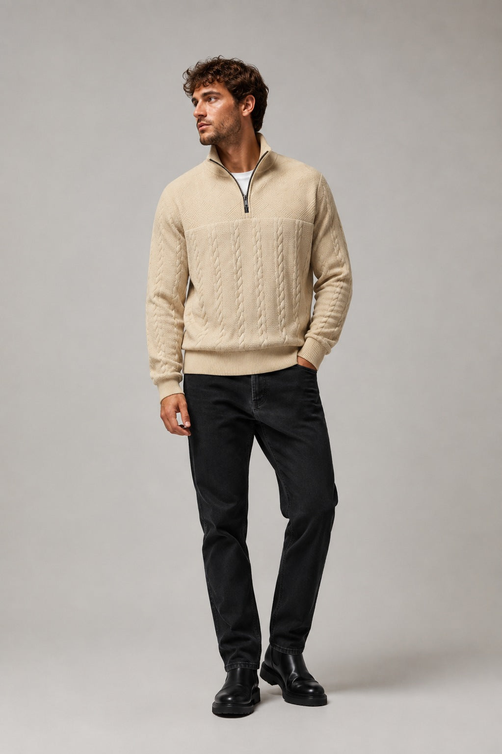 Hover Brothers - Men's - Cable Knit Quarter-Zip Sweater