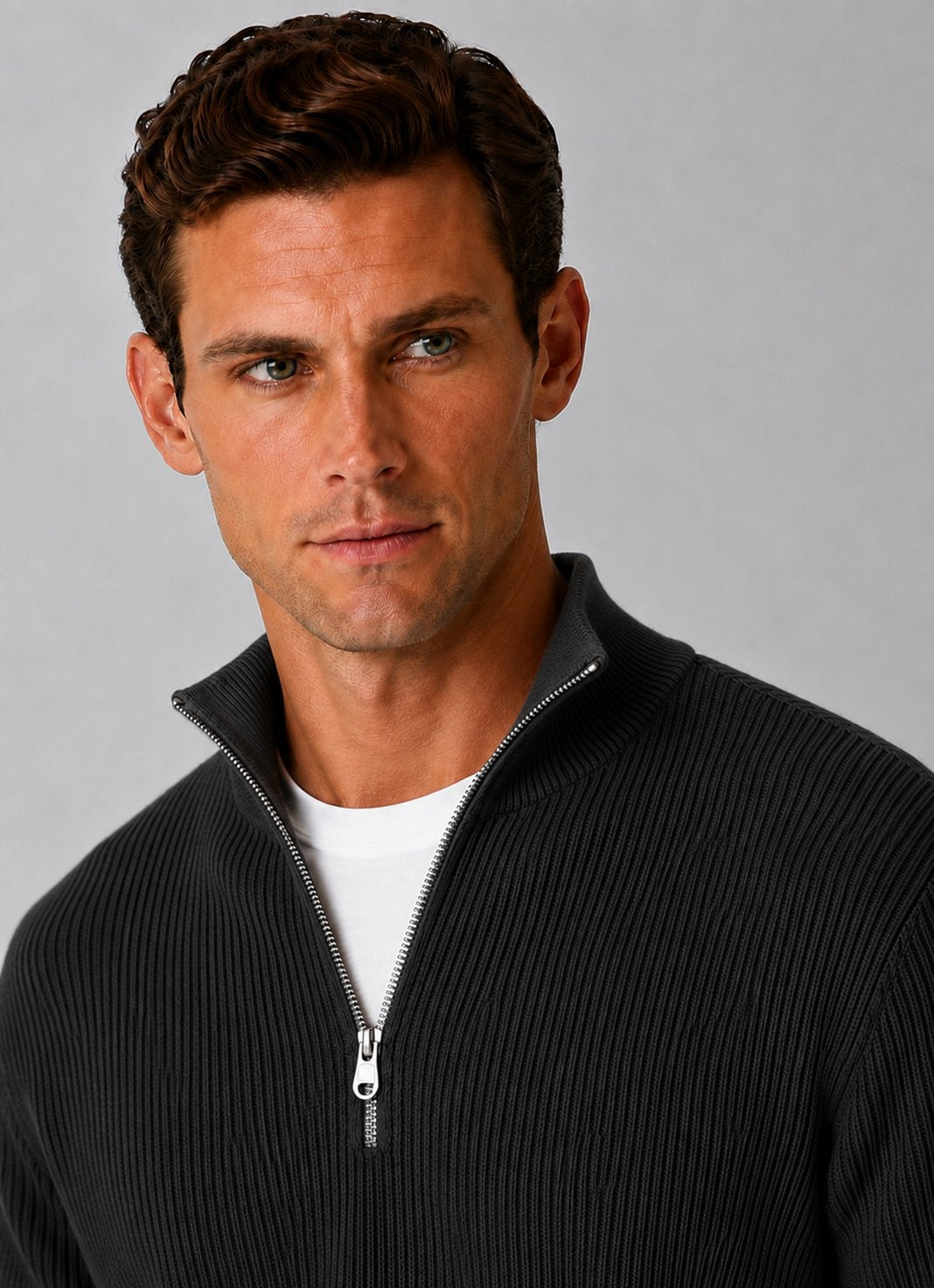 Hover Brothers - Men's - Ribbed Knit - Quarter-Zip Mock Neck Pullover