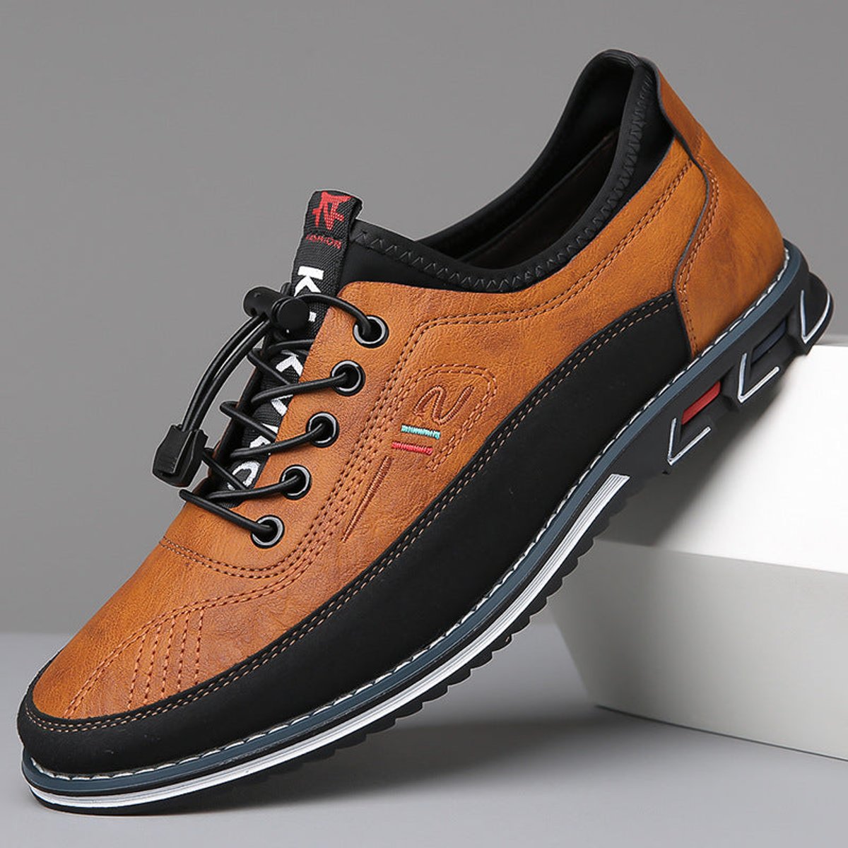 Men's Faux Leather Low-Top Sneakers — Casual Lace-Up 1