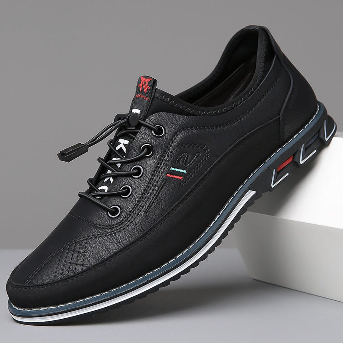 Men's Faux Leather Low-Top Sneakers — Casual Lace-Up 6