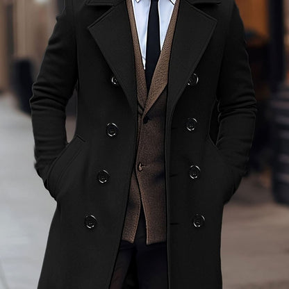 Men's Double-Breasted Tailored Wool Overcoat | L & XL 1