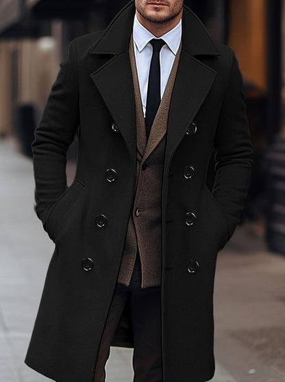 Men's Double-Breasted Tailored Wool Overcoat | L & XL 2