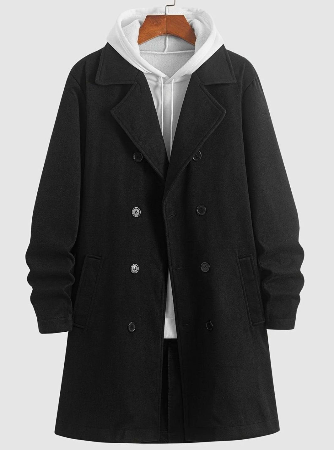 Men's Double-Breasted Tailored Wool Overcoat | L & XL 4
