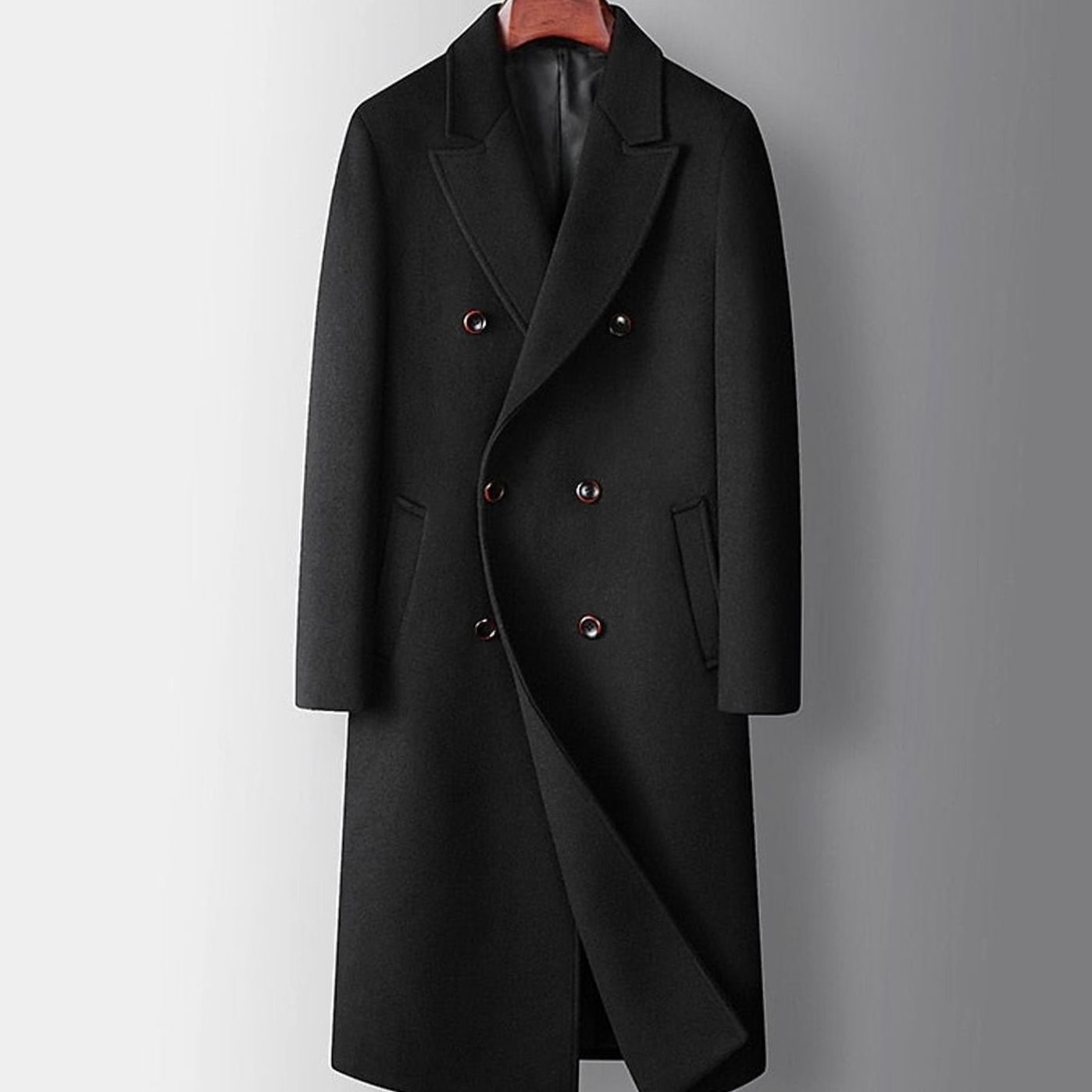 Men's Double-Breasted Wool Overcoat — Long Tailored Coat 5