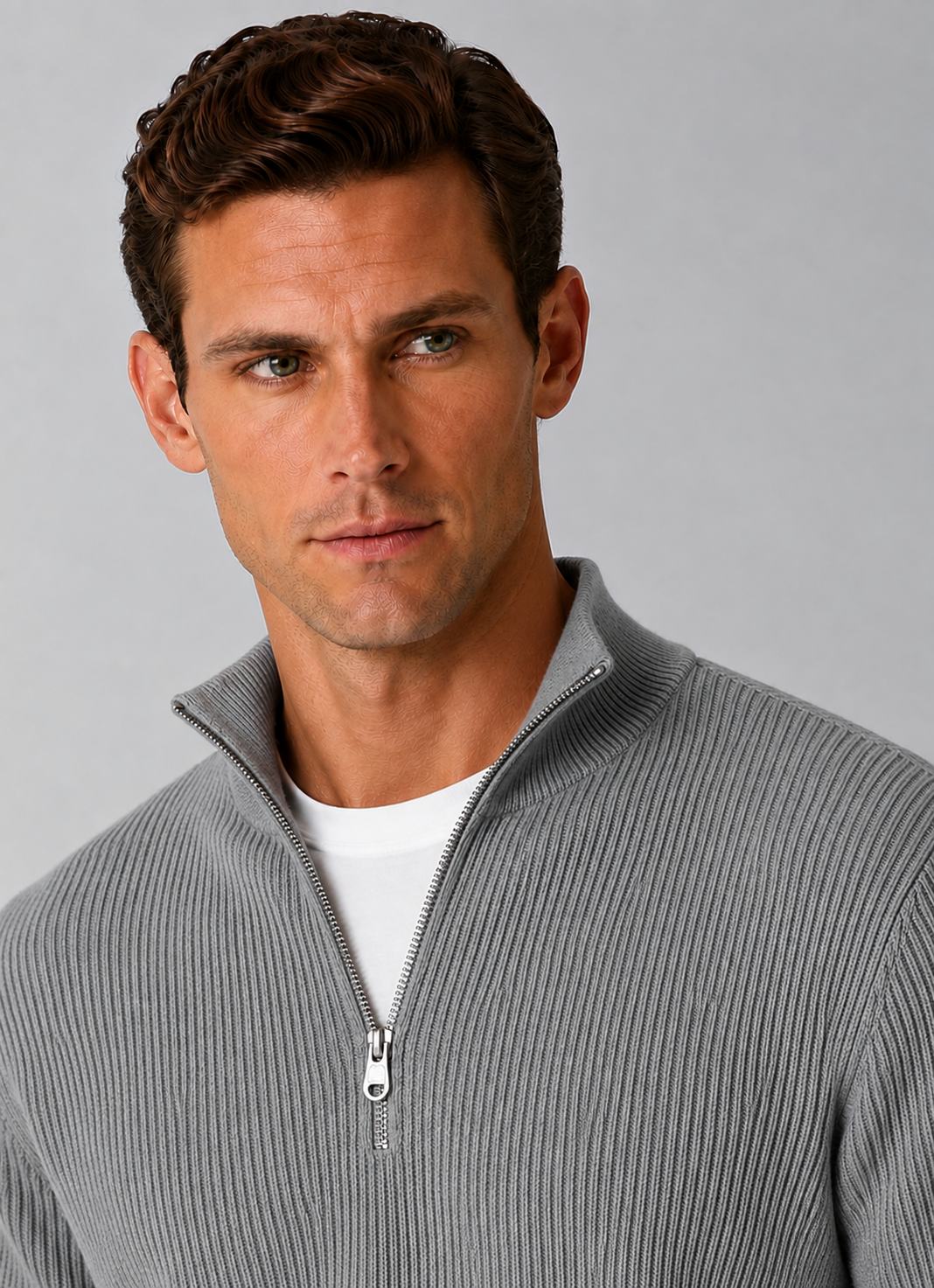 Hover Brothers - Men's - Ribbed Knit - Quarter-Zip Mock Neck Pullover