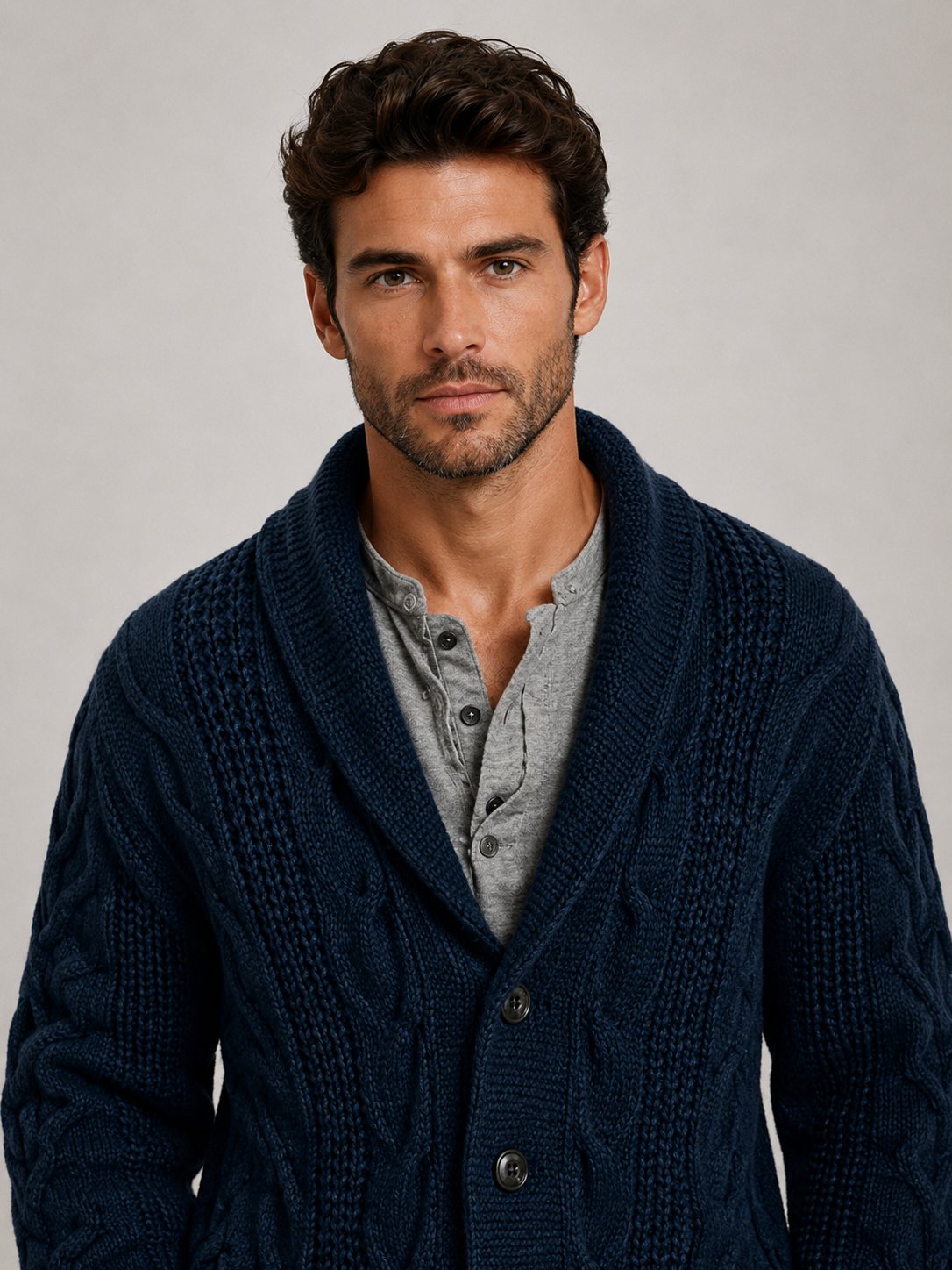 Hover Brothers - Men's - Wool-Blend Cable Knit Cardigan