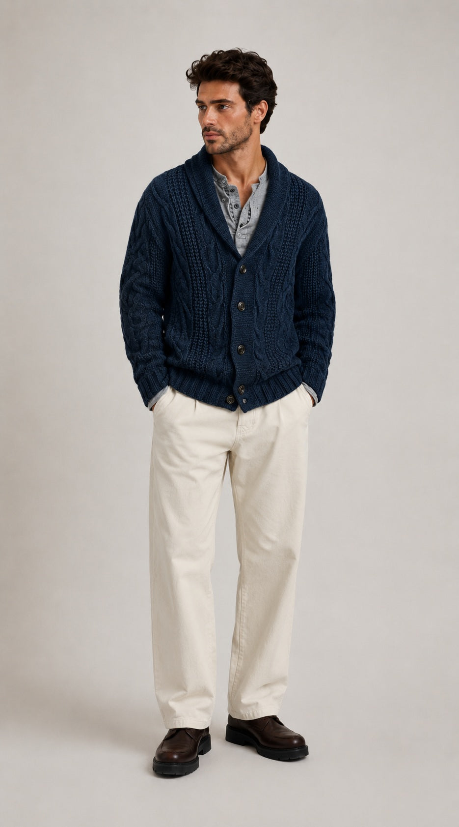 Hover Brothers - Men's - Wool-Blend Cable Knit Cardigan