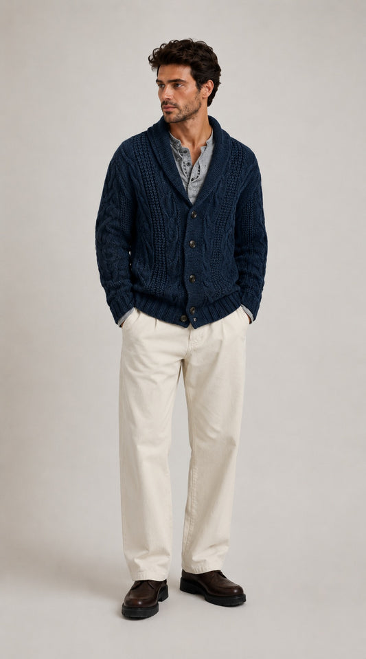 Hover Brothers - Men's - Wool-Blend Cable Knit Cardigan
