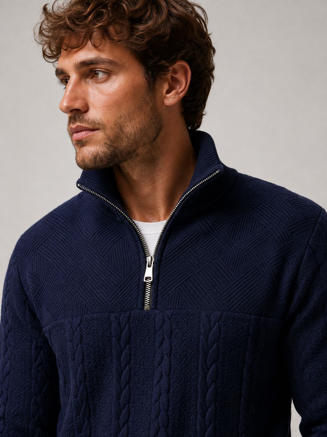 Hover Brothers - Men's - Cable Knit Quarter-Zip Sweater