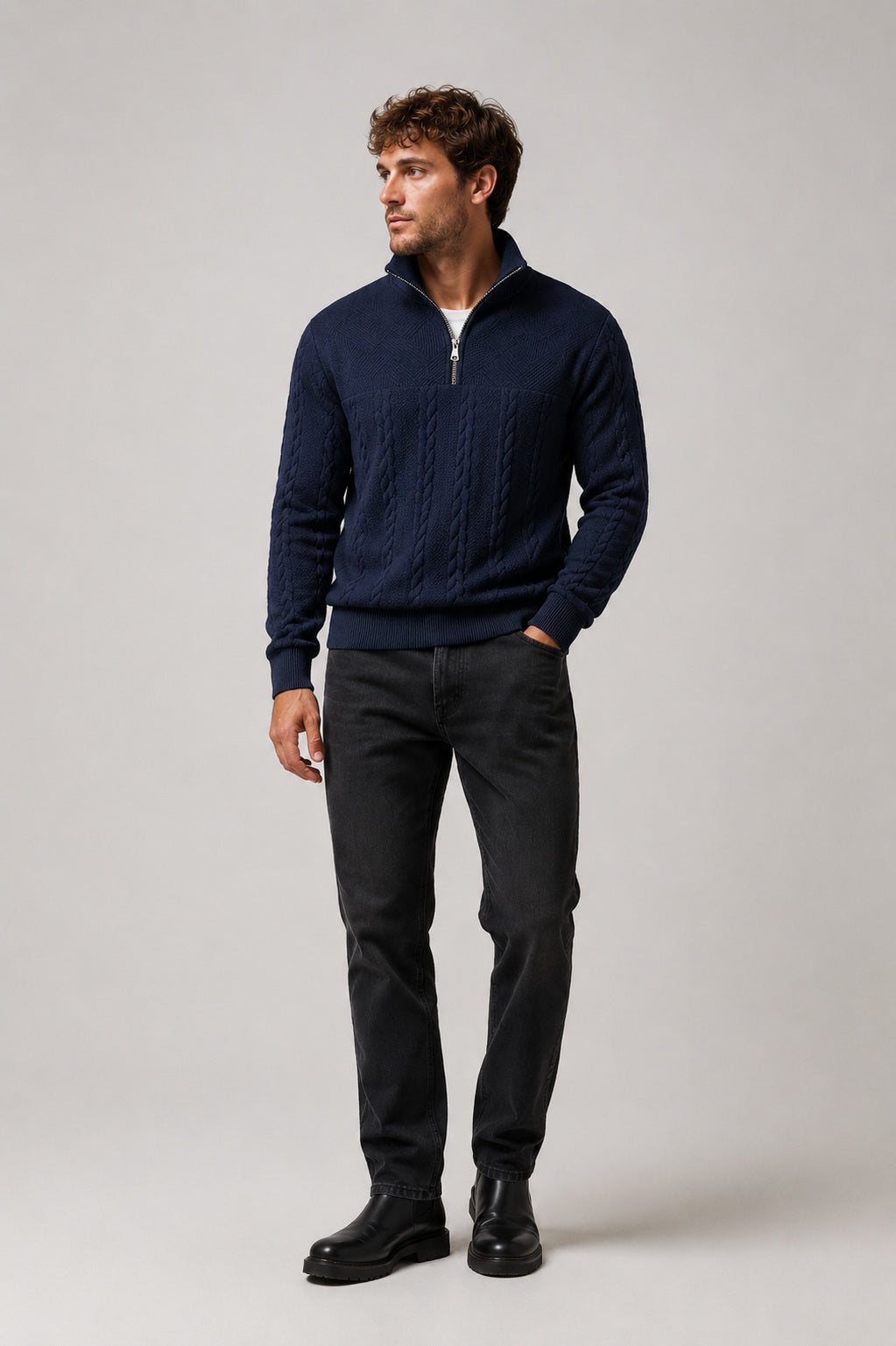 Hover Brothers - Men's - Cable Knit Quarter-Zip Sweater