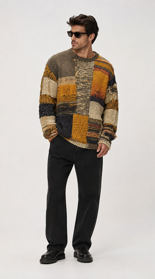 Hover Brothers - Men's - Patchwork Colourblock Knit Sweater