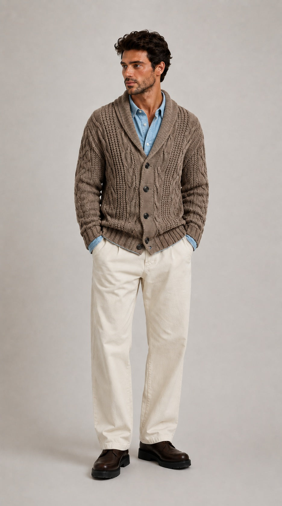 Hover Brothers - Men's - Wool-Blend Cable Knit Cardigan