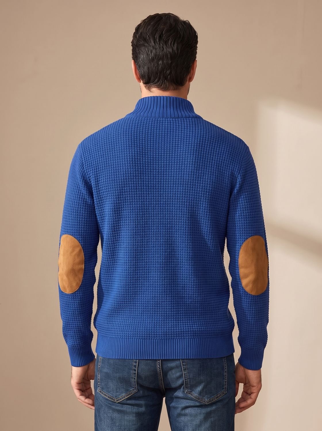 Men's Waffle-Knit Button-Collar Pullover Sweater — Elbow Patches 3