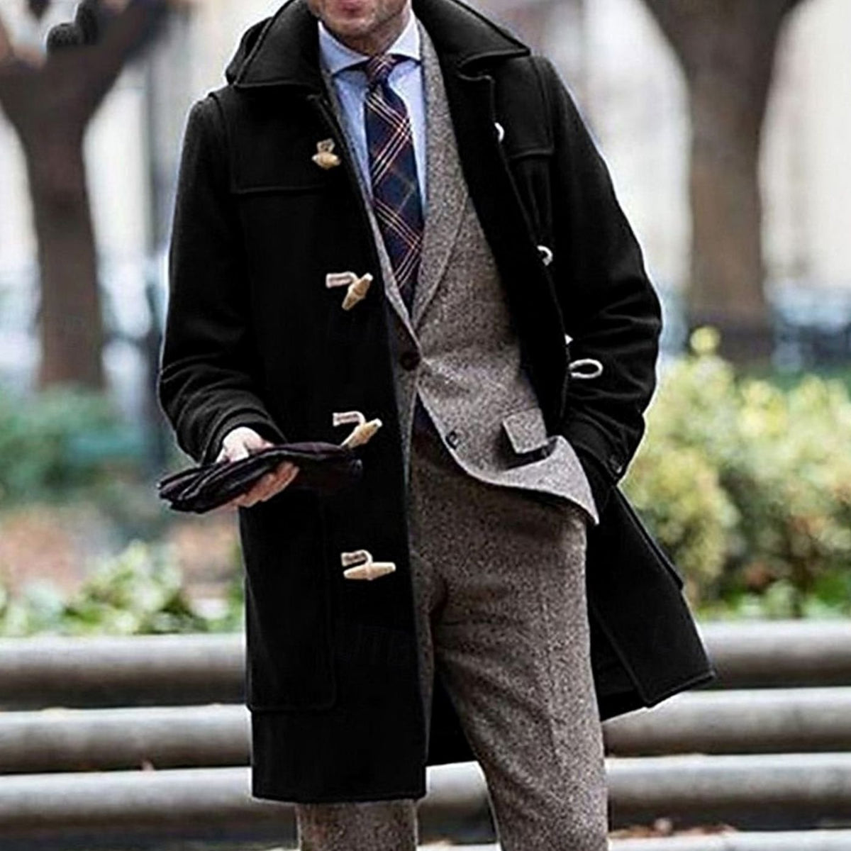 Men's Wool Hooded Toggle Overcoat — Long Tailored Fit 2