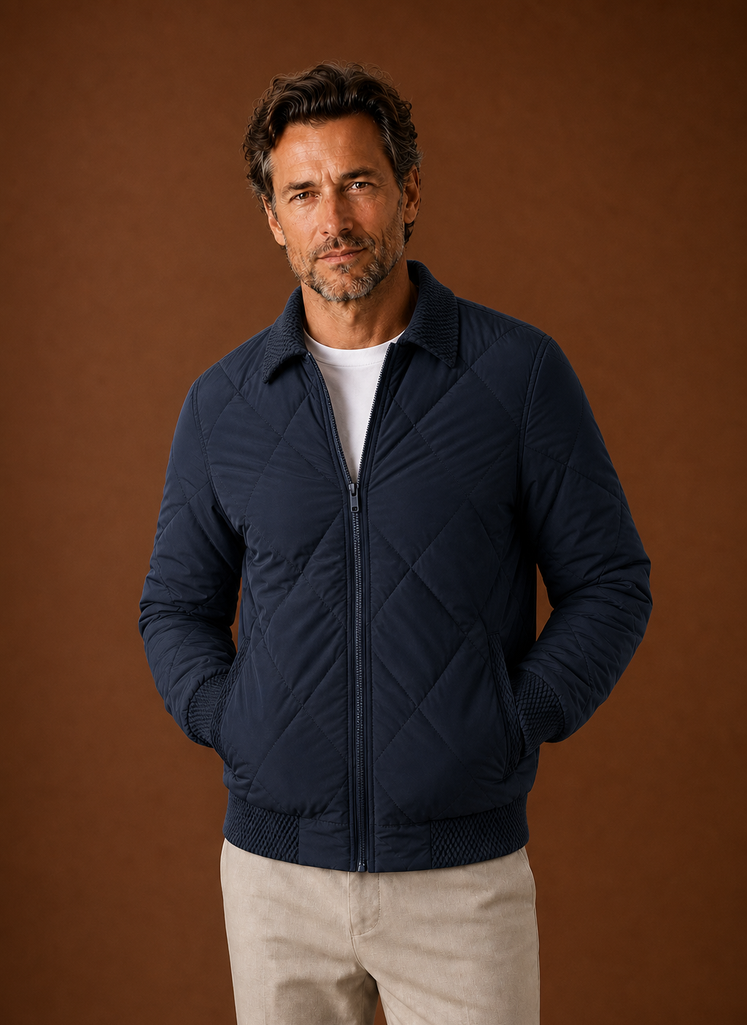 Men's Quilted Bomber Jacket — Zip-Up Casual Outerwear 13