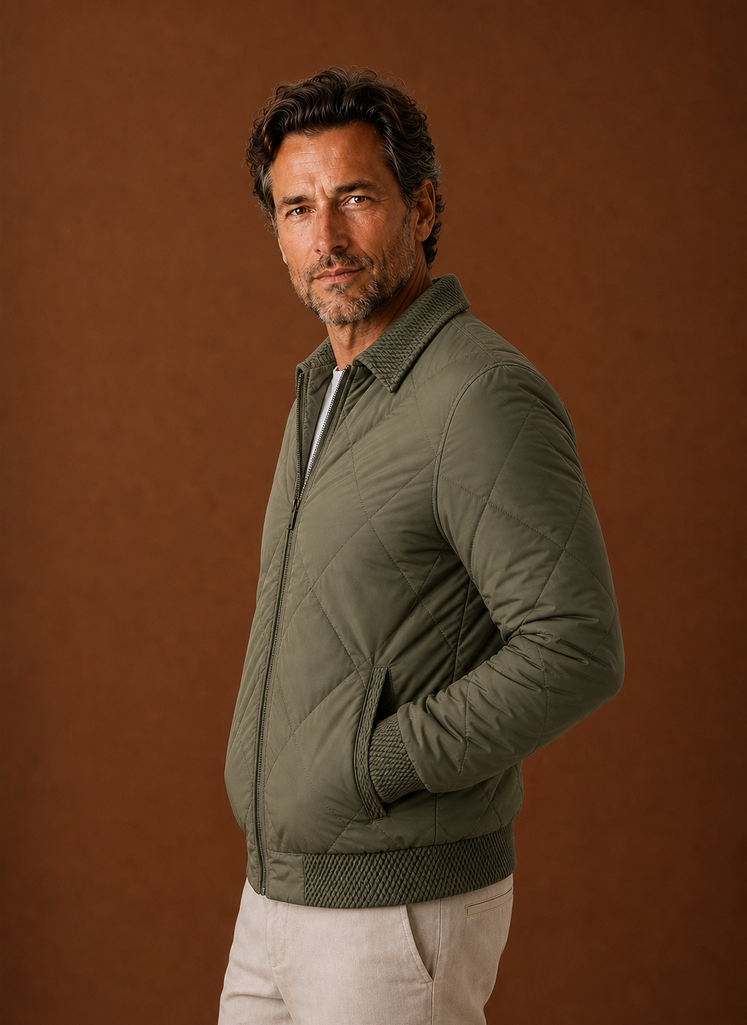 Men's Quilted Bomber Jacket — Zip-Up Casual Outerwear 6