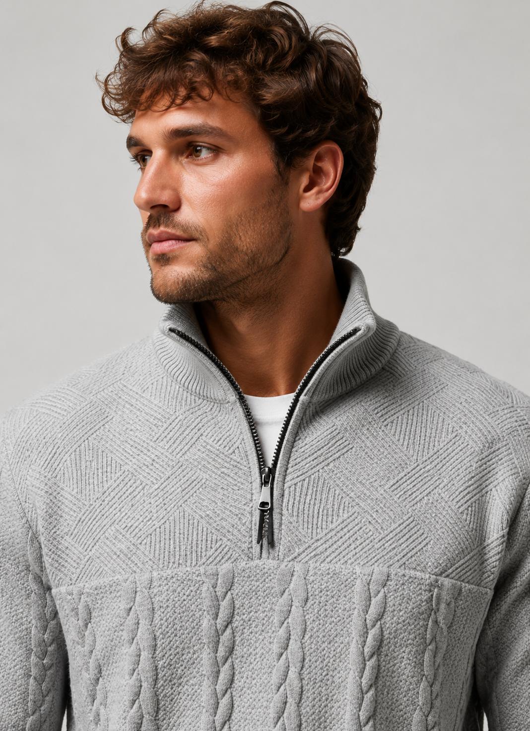 Hover Brothers - Men's - Cable Knit Quarter-Zip Sweater