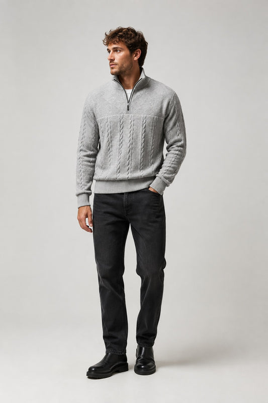 Hover Brothers - Men's - Cable Knit Quarter-Zip Sweater