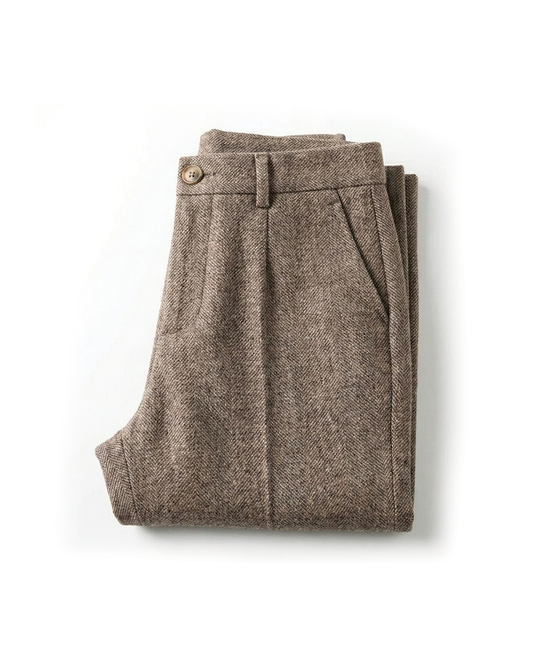 Harrow Herringbone Wool Trousers — Tailored Fit Men's Pants 1